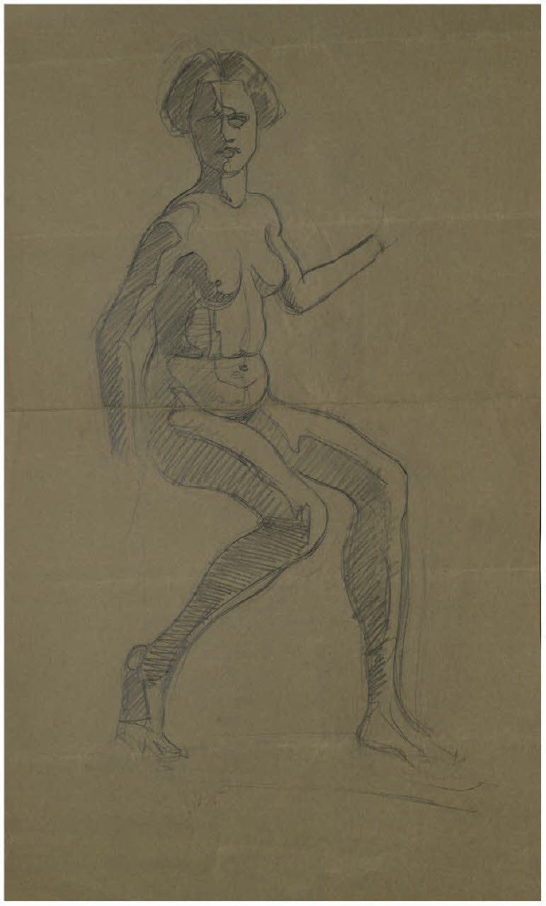 Nudo femminile seduto (disegno) di Disertori, Benvenuto Maria (prima metà sec. XX)