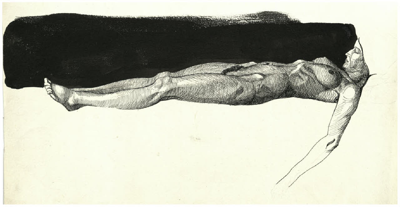 Nudo femminile disteso (disegno) di Disertori, Benvenuto Maria (prima metà sec. XX)