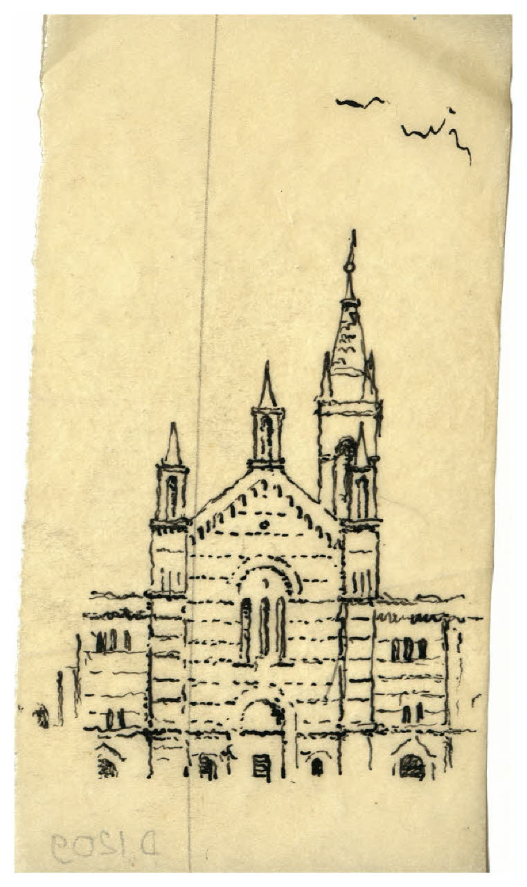 Facciata di una cattedrale (disegno) di Disertori, Benvenuto Maria (prima metà sec. XX)