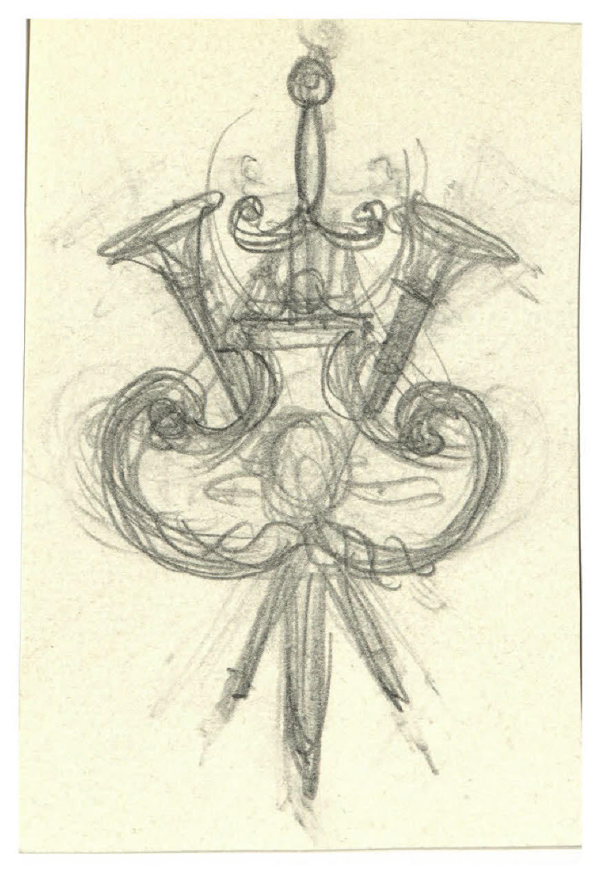 Spada e tube romane. Studio per illustrazione (disegno) di Disertori, Benvenuto Maria (prima metà sec. XX)