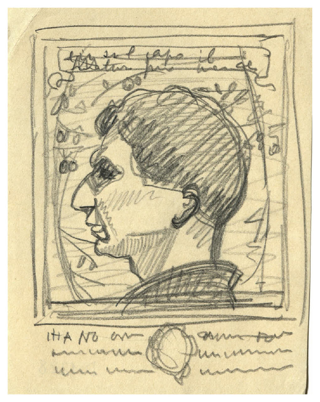 Ritratto del pittore Antonio Rizzi (disegno preparatorio per la xilografia) (disegno) di Disertori, Benvenuto Maria (sec. XX)