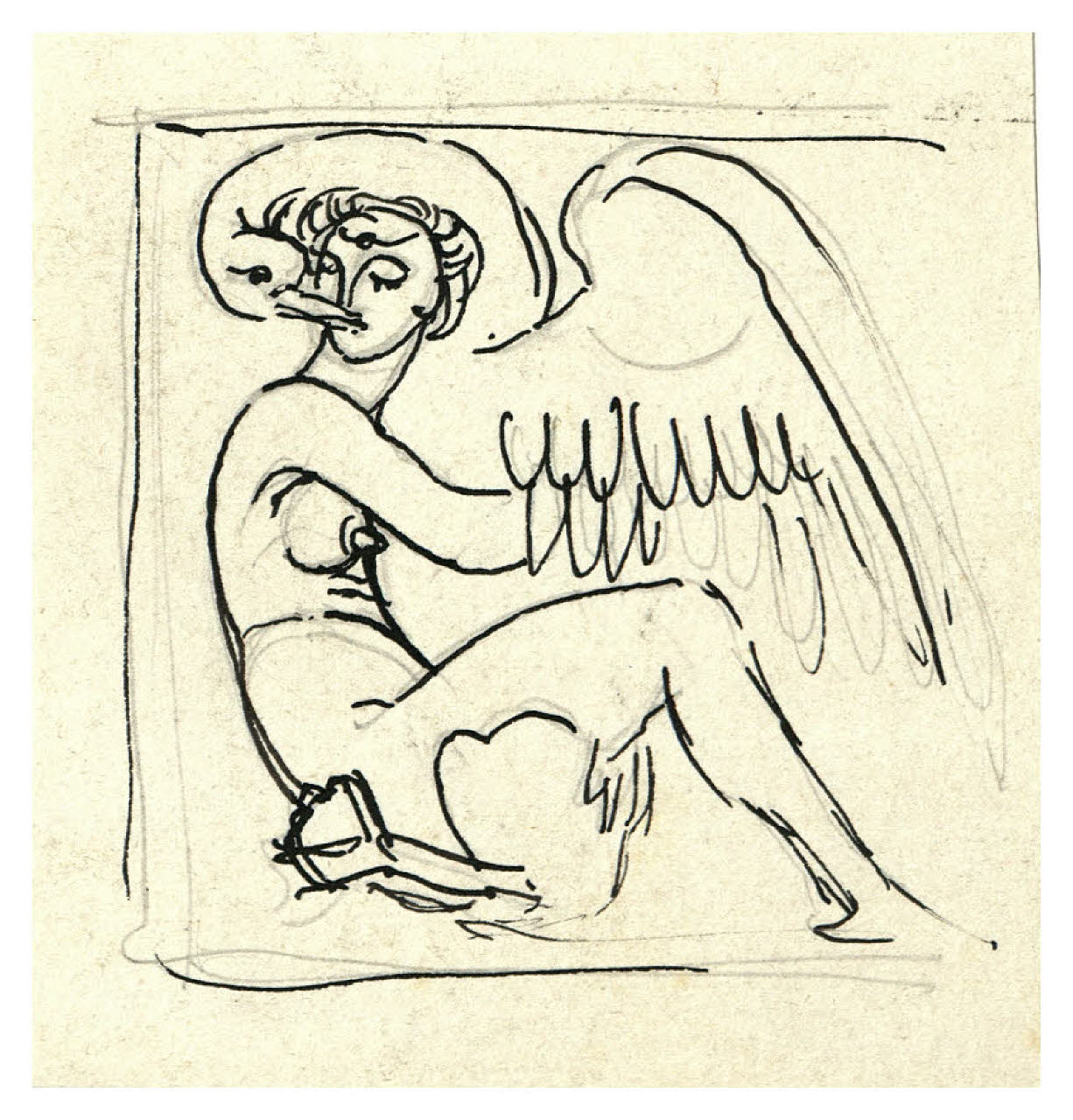 Leda e il cigno (disegno) di Disertori, Benvenuto Maria (prima metà sec. XX)