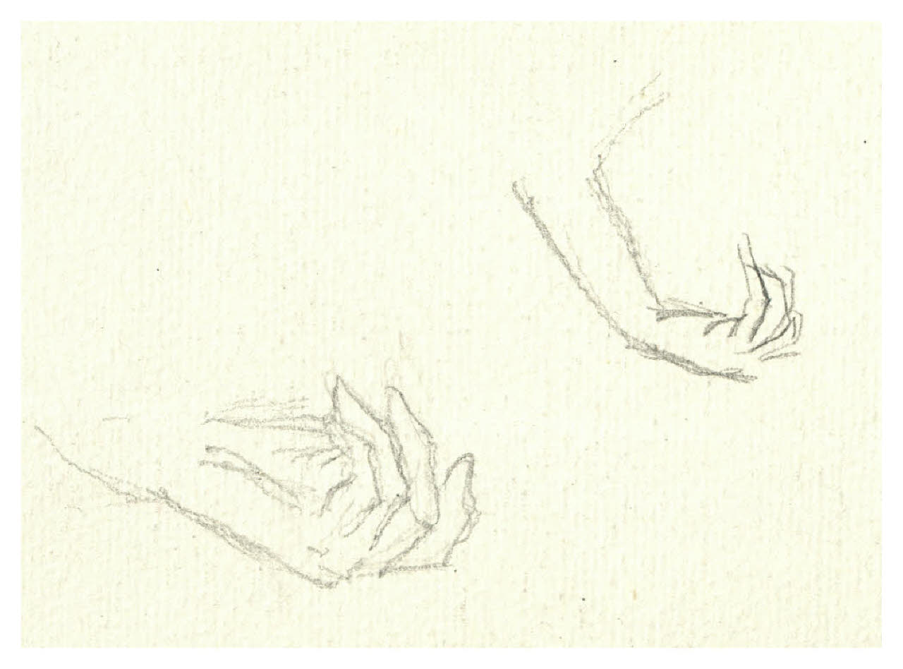 Studi di mano che suona strumento a corde (disegno) di Disertori, Benvenuto Maria (prima metà sec. XX)