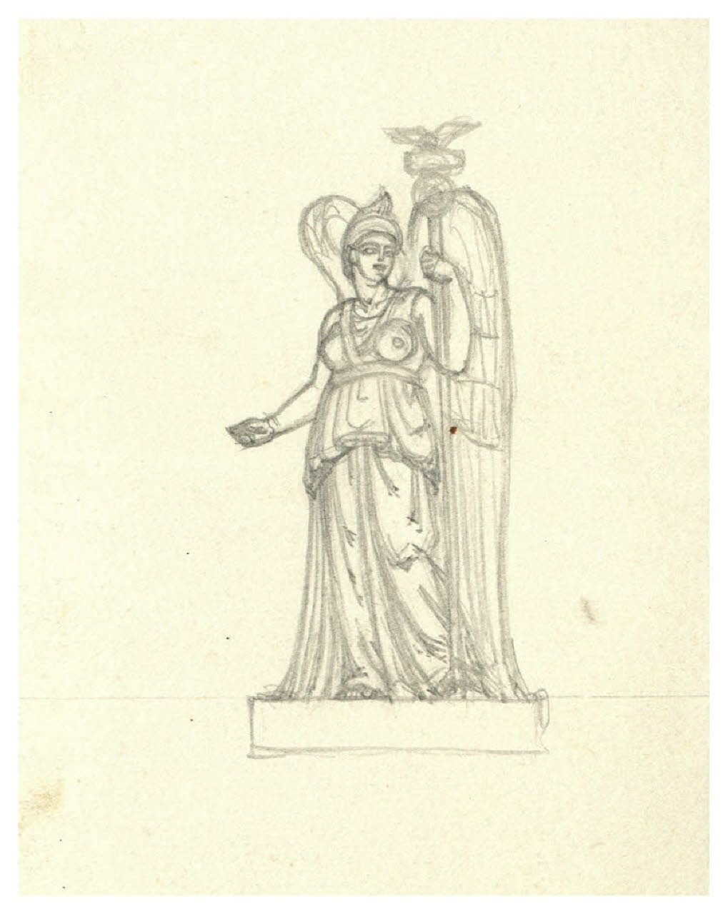 Figura femminile alata con insegna romana. Studio per illustrazione (disegno) di Disertori, Benvenuto Maria (prima metà sec. XX)