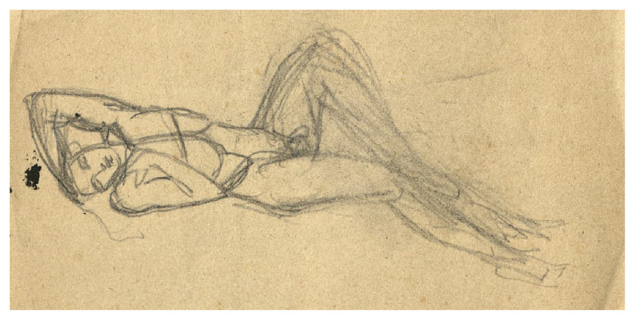 Nudo maschile disteso (disegno) di Disertori, Benvenuto Maria (prima metà sec. XX)