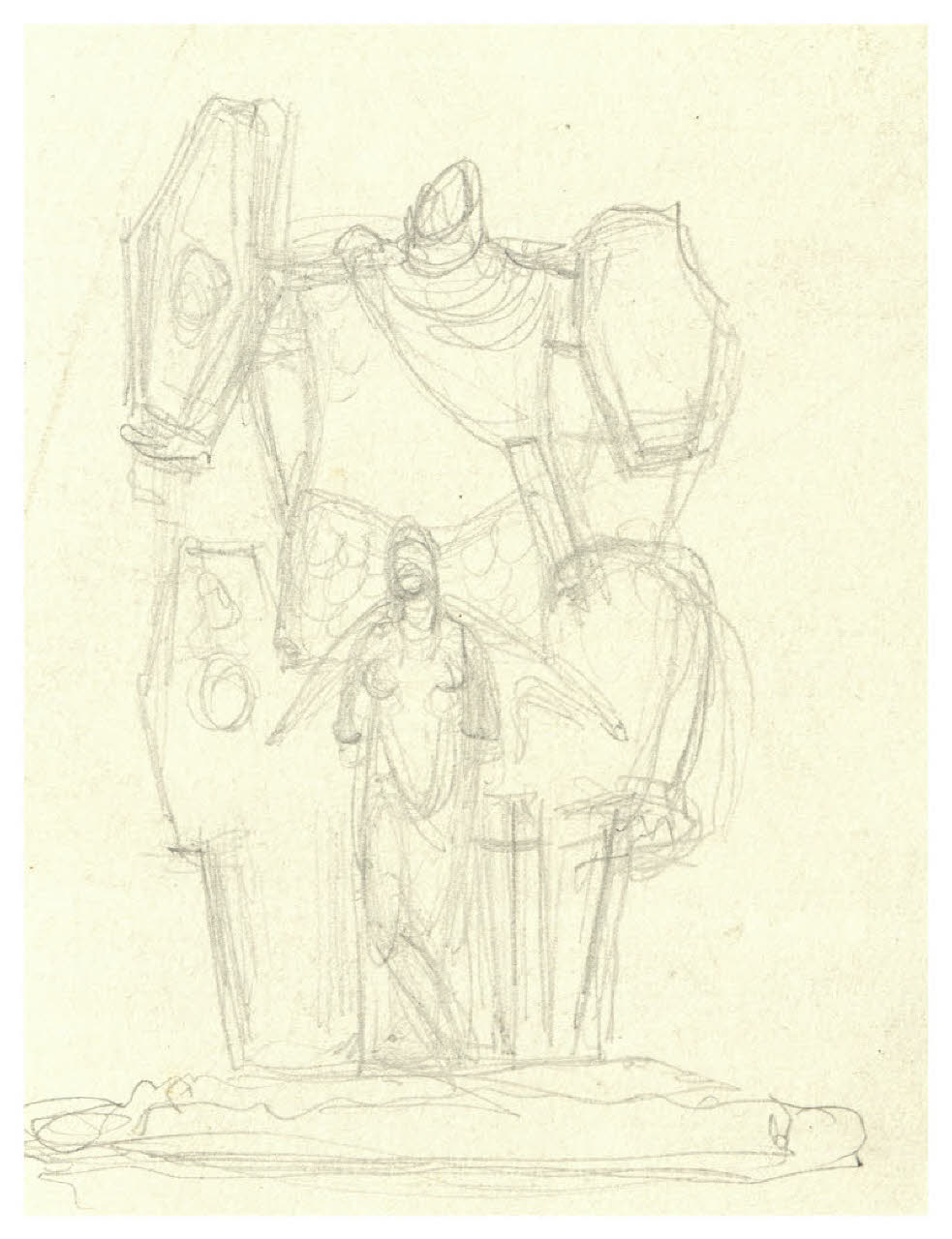 Schizzo dei Trofei di Mario in Campidoglio - destra (disegno) di Disertori, Benvenuto Maria (prima metà sec. XX)