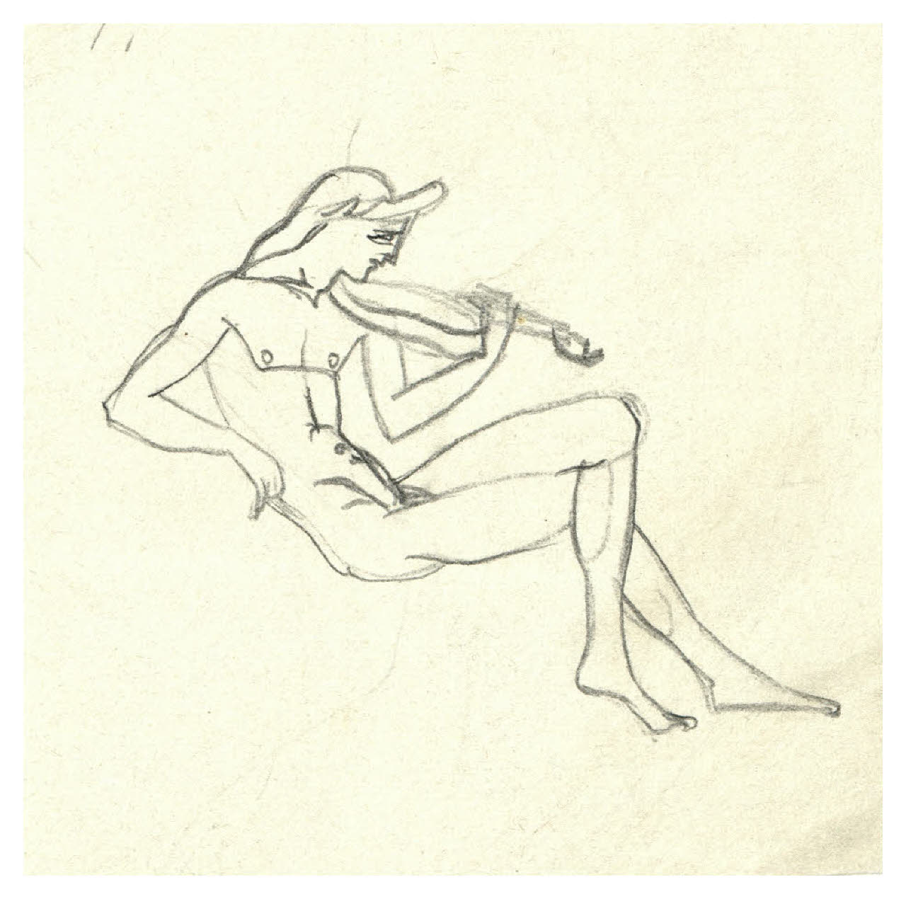 Nudo maschile seduto con un violino (disegno) di Disertori, Benvenuto Maria (prima metà sec. XX)