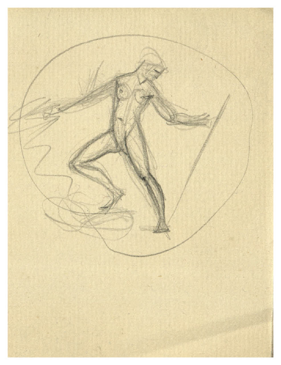 Figura femminile in un tondo. Schizzo per illustrazione (disegno) di Disertori, Benvenuto Maria (prima metà sec. XX)