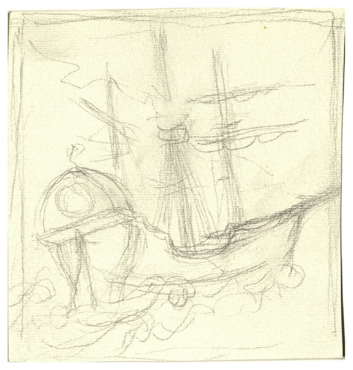 Nave tra i flutti. Studio per illustrazione (disegno) di Disertori, Benvenuto Maria (prima metà sec. XX)