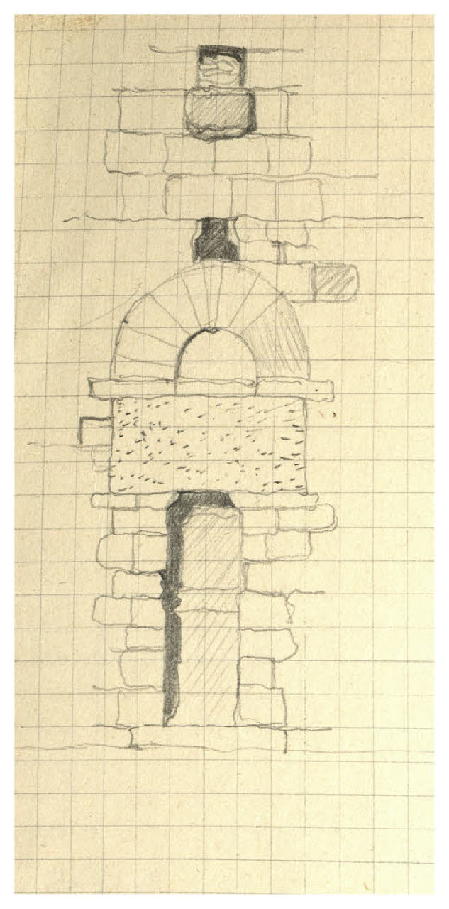 Particolare di un muro antico (disegno) di Disertori, Benvenuto Maria (prima metà sec. XX)