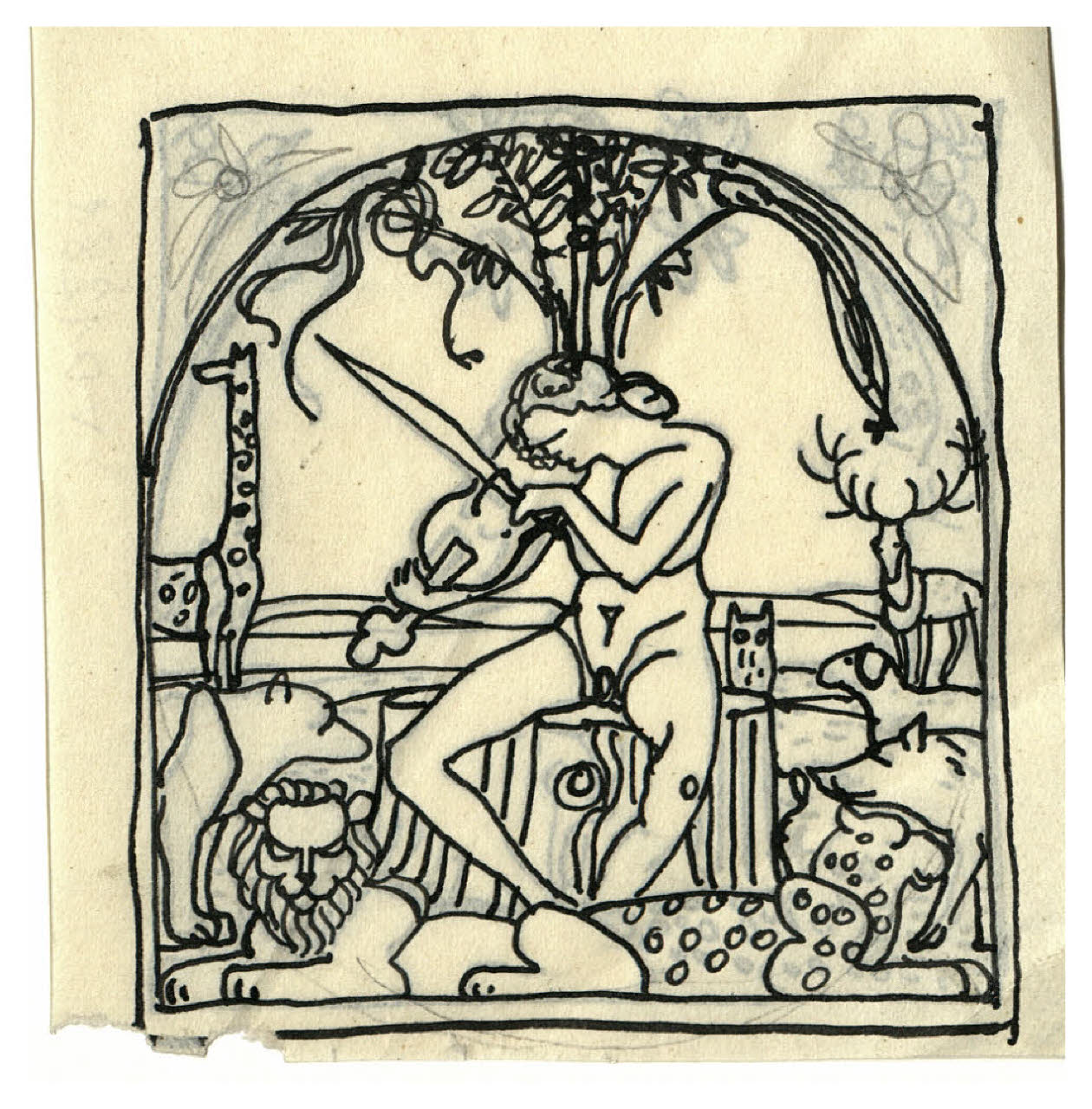 Orfeo incanta gli animali (disegno) di Disertori, Benvenuto Maria (prima metà sec. XX)