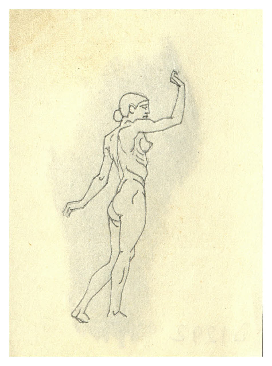 Nudo femminile. Disegno preparatorio per la danza delle muse nell'acquaforte non realizzata Il Pianeta Marte? (disegno) di Disertori, Benvenuto Maria (sec. XX)