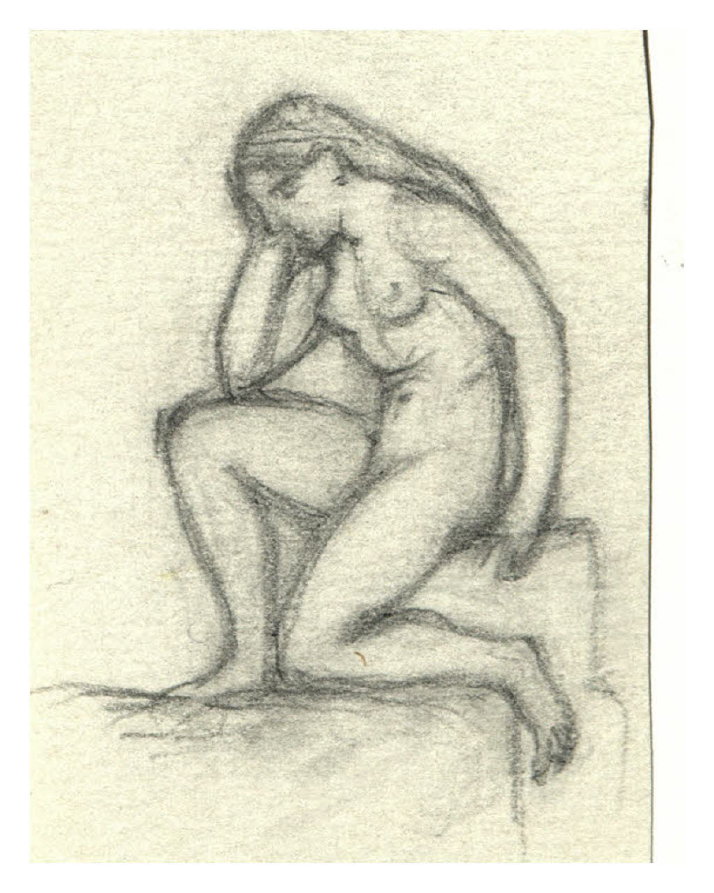 Figura femminile nuda seduta (disegno) di Disertori, Benvenuto Maria (prima metà sec. XX)