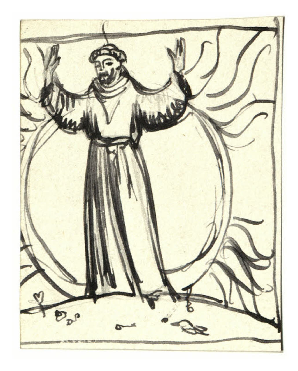Frate francescano (San Francesco?) (disegno) di Disertori, Benvenuto Maria (prima metà sec. XX)