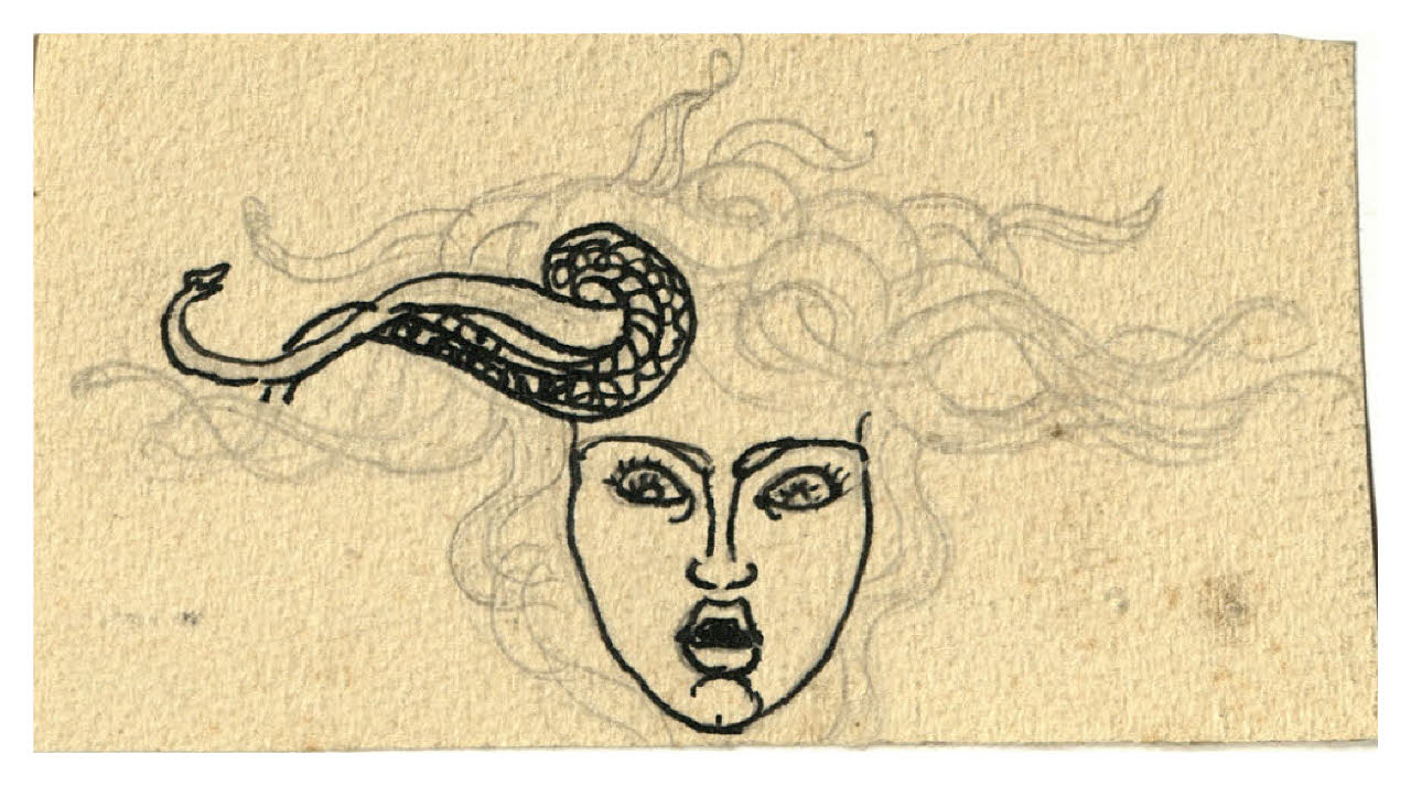 Testa di Medusa. Studio per illustrazione (disegno) di Disertori, Benvenuto Maria (prima metà sec. XX)