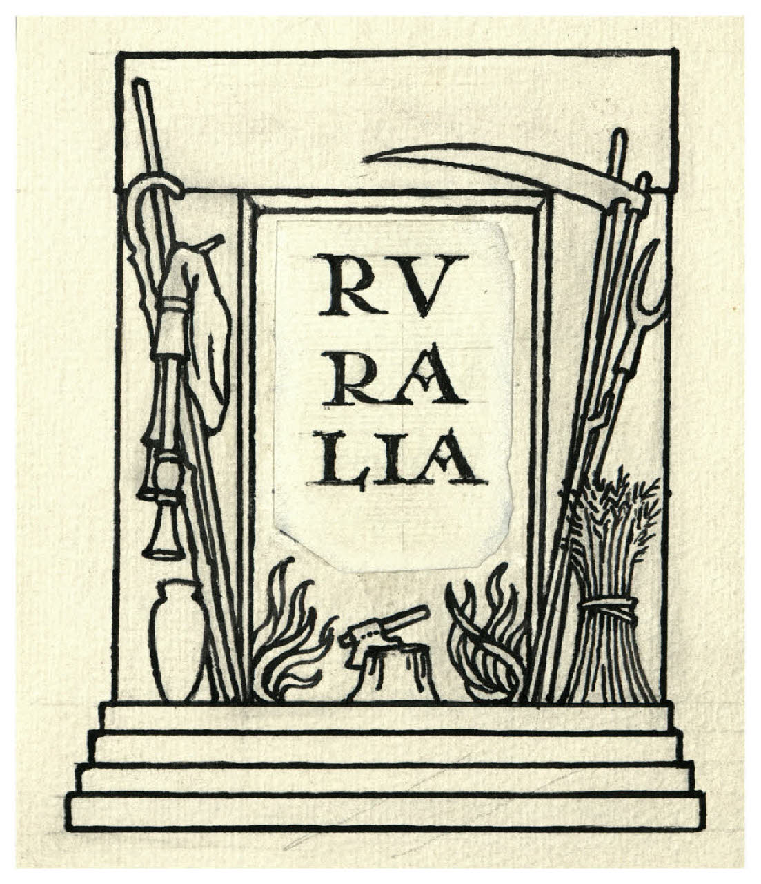 Ruralia. Studio per frontespizio (disegno) di Disertori, Benvenuto Maria (prima metà sec. XX)