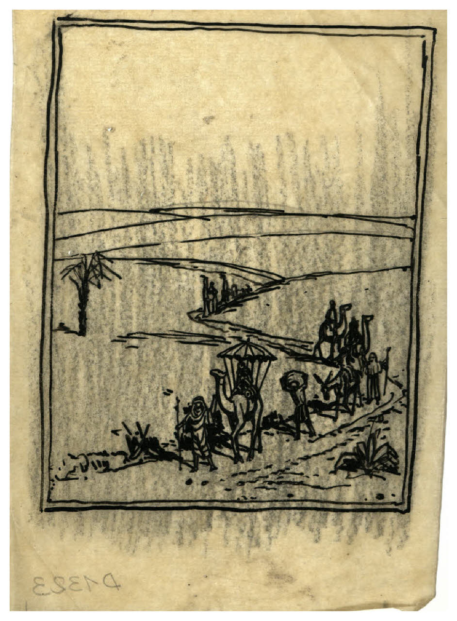 Carovana nel deserto. Studio per illustrazione (disegno) di Disertori, Benvenuto Maria (prima metà sec. XX)