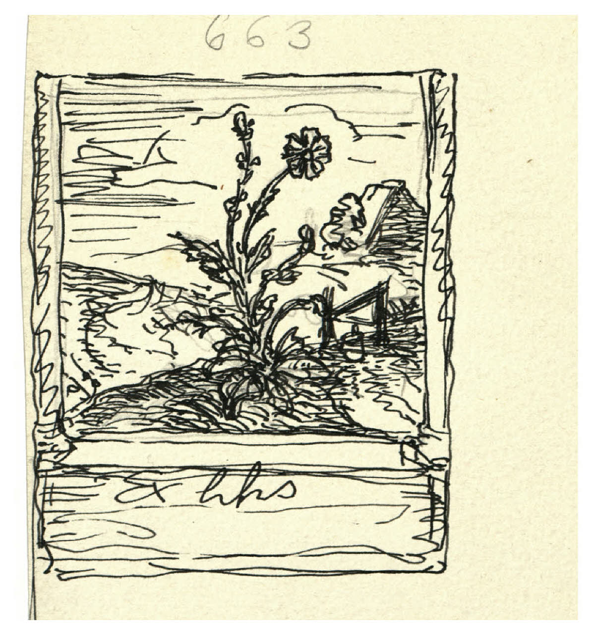 Fiore. Bozzetto per ex libris (disegno) di Disertori, Benvenuto Maria (prima metà sec. XX)