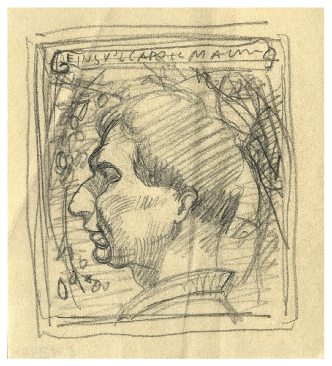 Ritratto del pittore Antonio Rizzi (disegno preparatorio per la xilografia) (disegno) di Disertori, Benvenuto Maria (sec. XX)