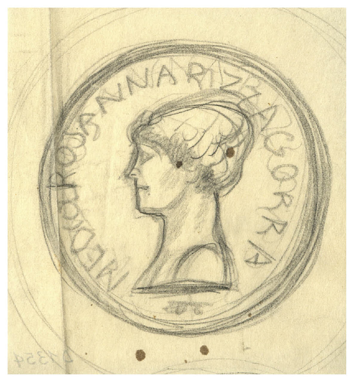 Medaglione con busto ritratto - Mediol. Rosanna Rizza (!) Gorra (disegno) di Disertori, Benvenuto Maria (prima metà sec. XX)