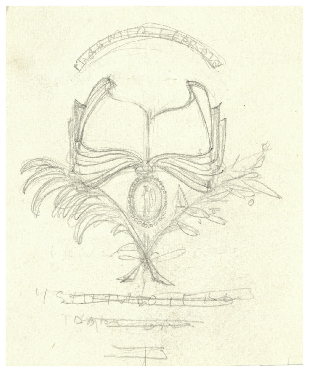 Libro aperto - Praemia Laboris (bozzetto di marca o finalino dell'Istituto Italiano per le Arti Grafiche di Bergamo) (disegno) di Disertori, Benvenuto Maria (prima metà sec. XX)