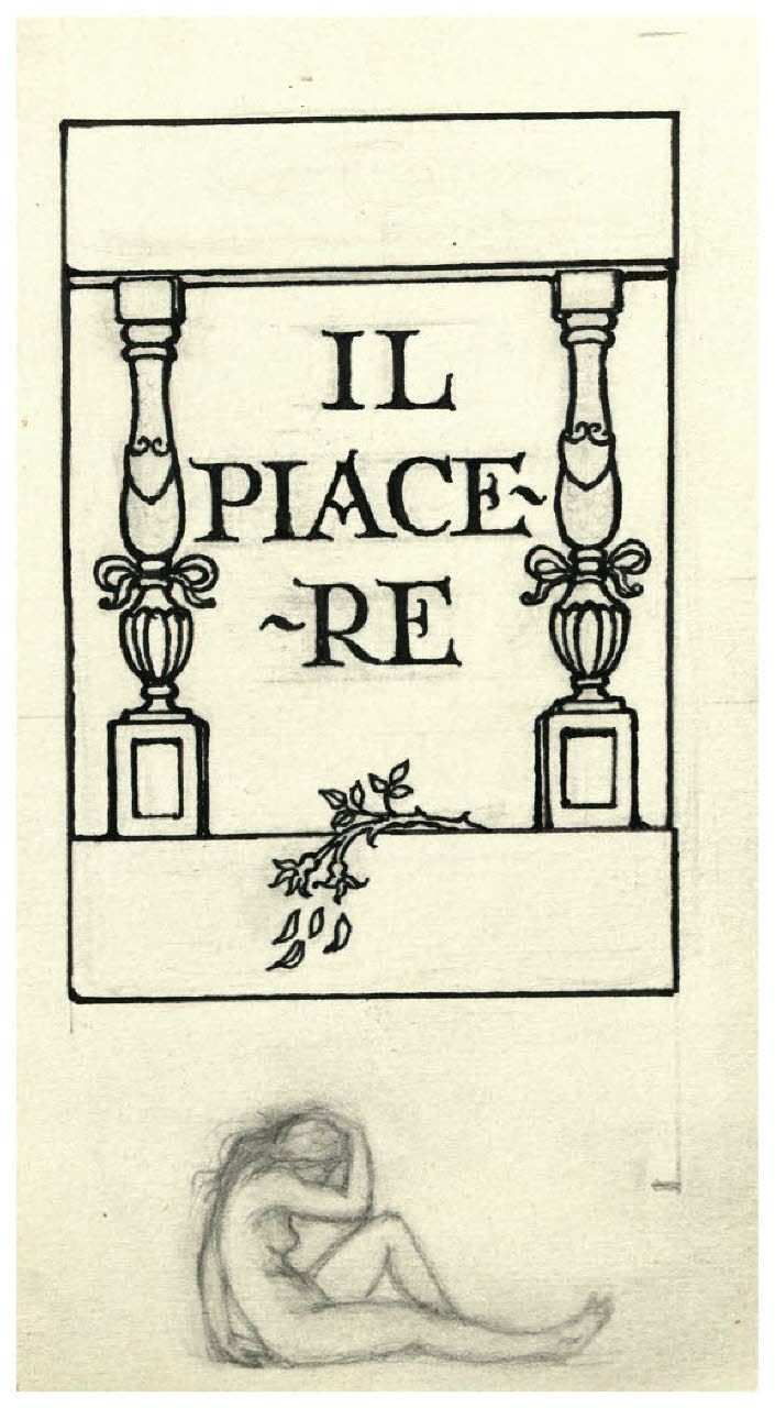 Nudo femminile e colonne - Il piacere. Studio per il frontespizio di Gabriele D'Annunzio, Il Piacere (disegno) di Disertori, Benvenuto Maria (prima metà sec. XX)
