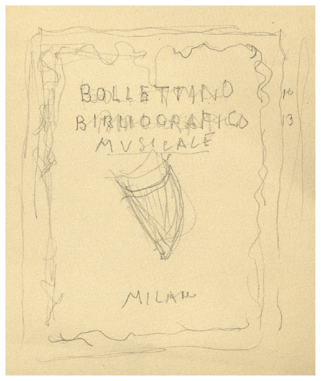 Bozzetto di copertina per il Bollettino Bibliografico Musicale (disegno) di Disertori, Benvenuto Maria (prima metà sec. XX)