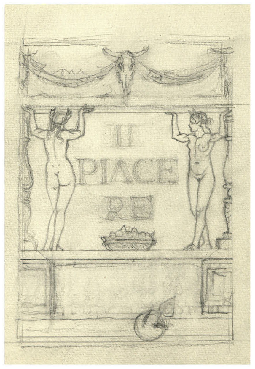 Studio per il frontespizio di Gabriele D'Annunzio, Il Piacere (disegno) di Disertori, Benvenuto Maria (prima metà sec. XX)