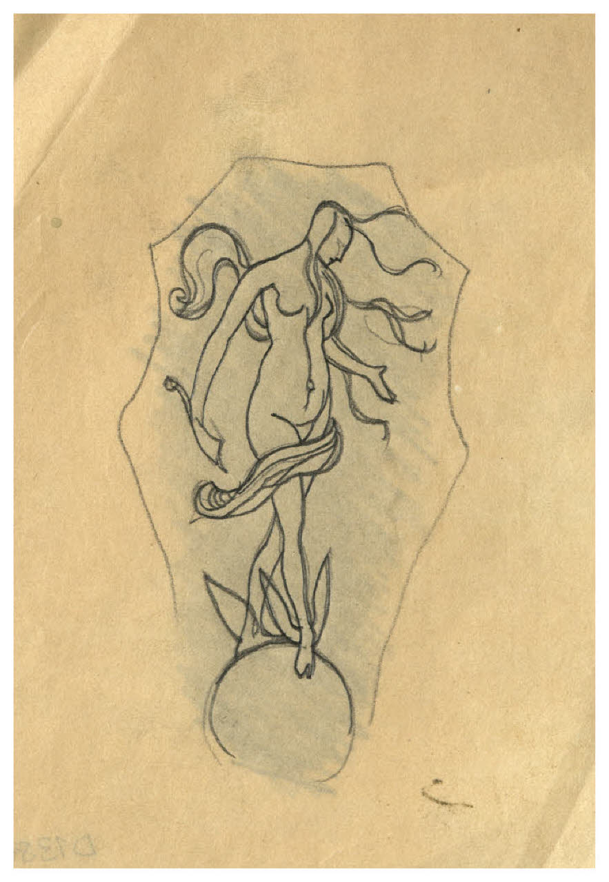 Scudo con la Fortuna in piedi su un globo (disegno) di Disertori, Benvenuto Maria (prima metà sec. XX)