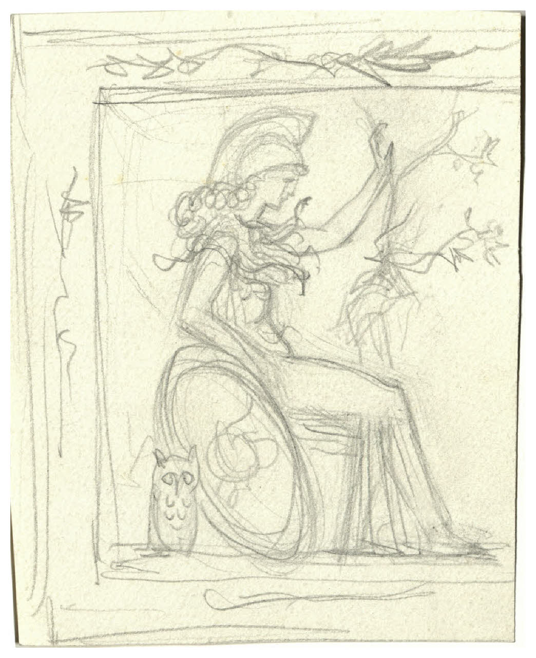 Minerva seduta. Disegno preparatorio per la copertina di Giovanni Pascoli, Poesie, Milano, Mondadori, 1939 (disegno) di Disertori, Benvenuto Maria (sec. XX)