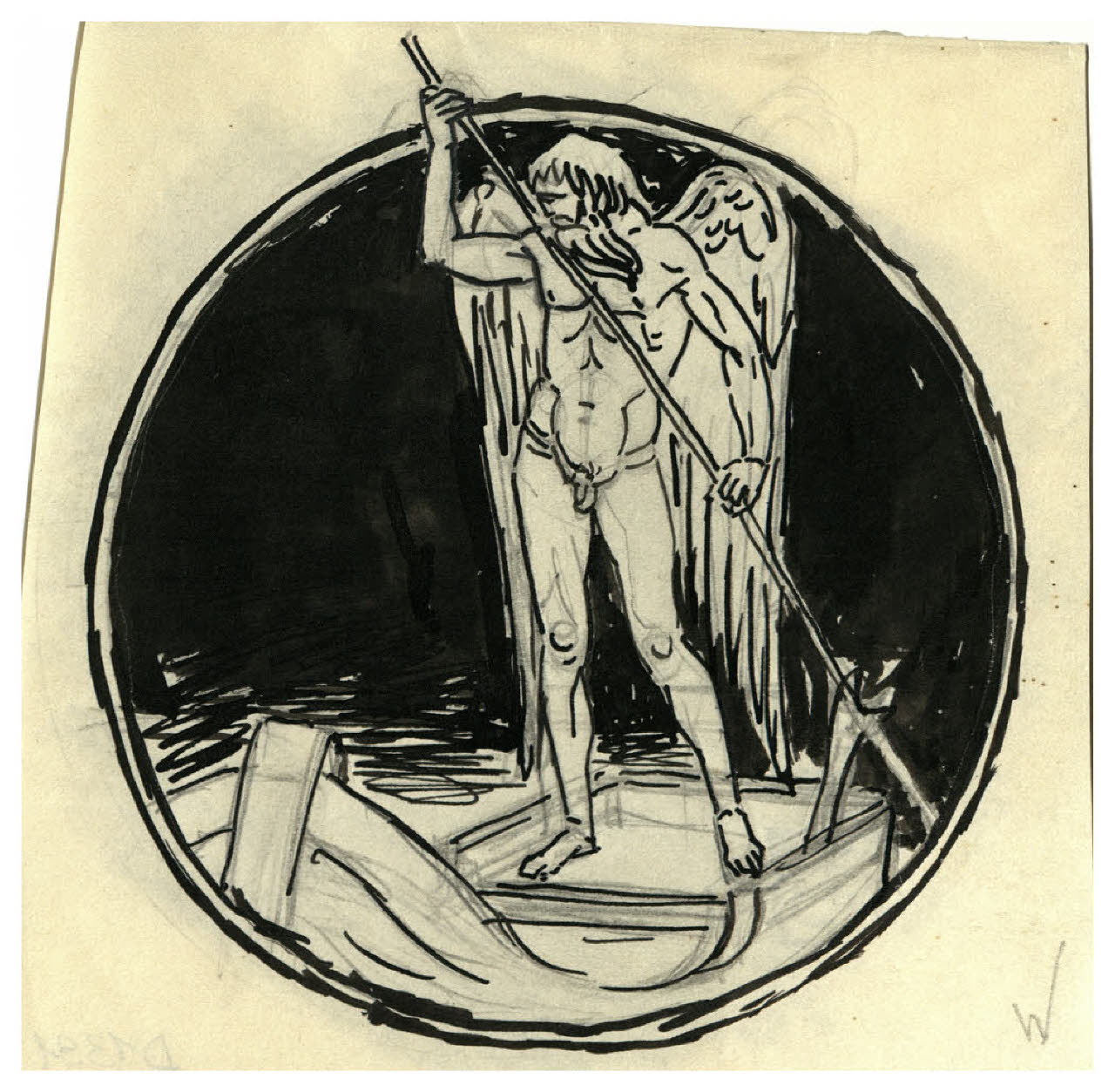 Barcaiolo alato. Studio per illustrazione (disegno) di Disertori, Benvenuto Maria (prima metà sec. XX)