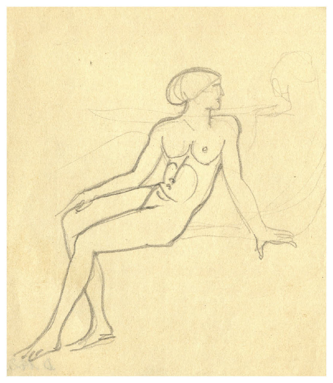 Figura femminile nuda seduta con busto in torsione (disegno) di Disertori, Benvenuto Maria (prima metà sec. XX)