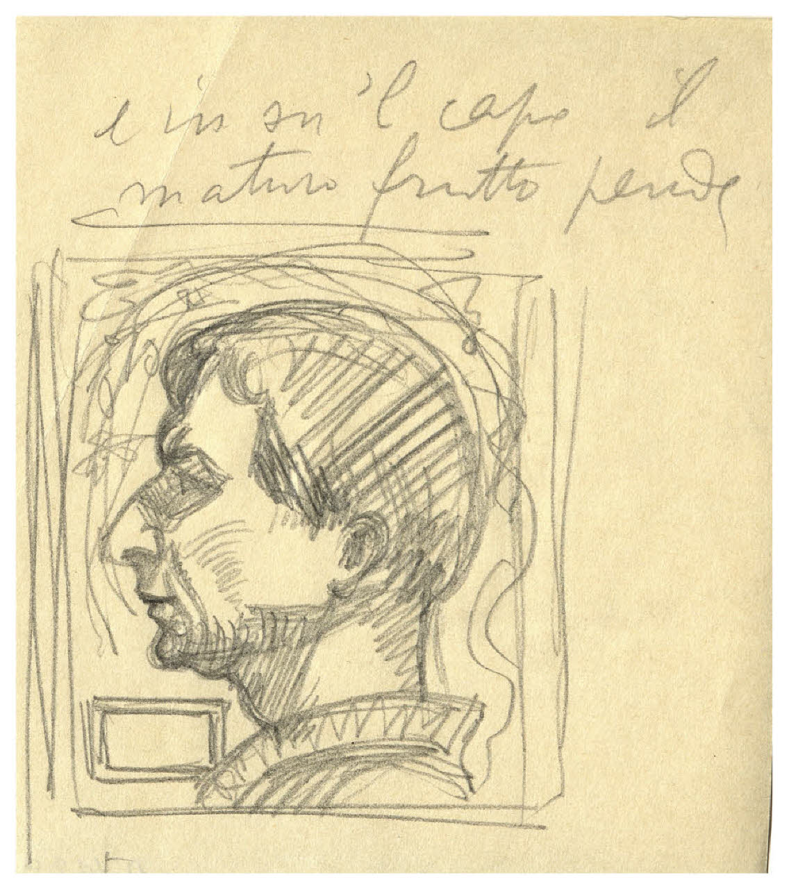 Ritratto del pittore Antonio Rizzi (disegno preparatorio per la xilografia) (disegno) di Disertori, Benvenuto Maria (sec. XX)