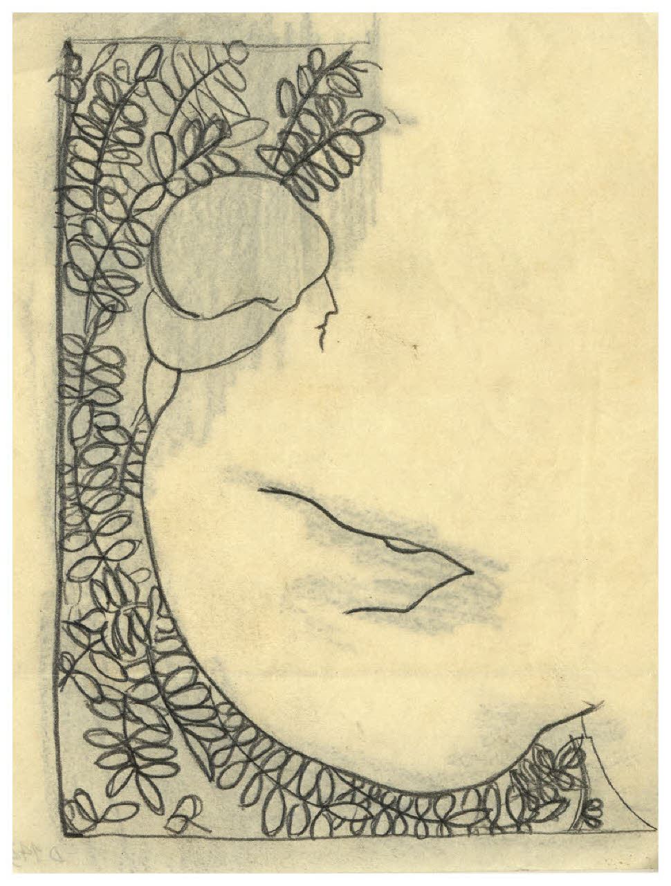 Nudo femminile (disegno preparatorio per la xilografia La musa nel laureto) (disegno) di Disertori, Benvenuto Maria (prima metà sec. XX)