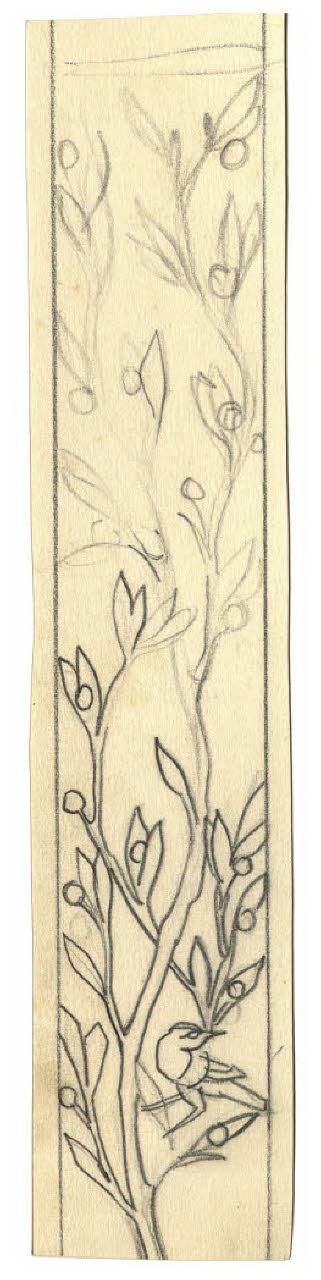 Ramo di alloro e uccelletto. Studio per illustrazione (disegno) di Disertori, Benvenuto Maria (prima metà sec. XX)