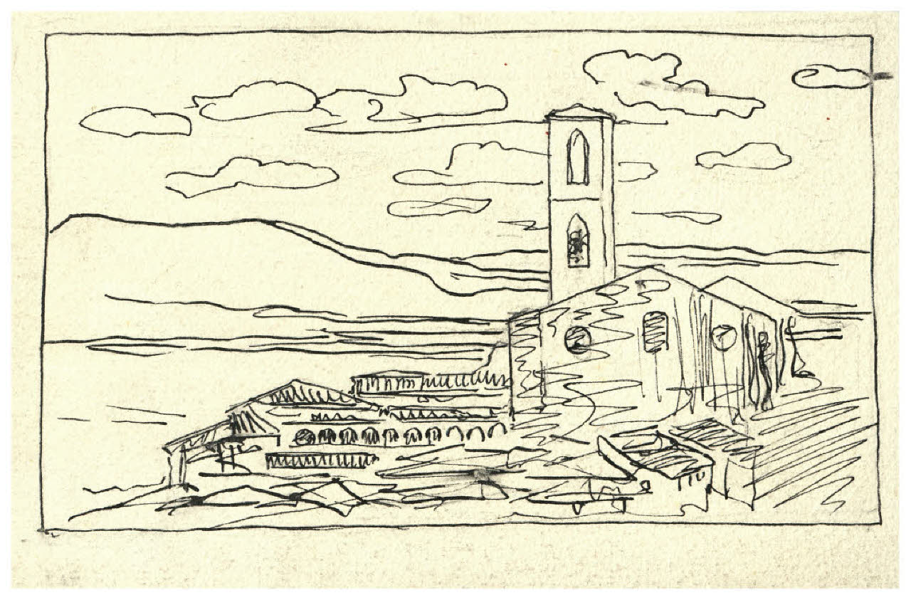 Veduta di Assisi (?) (disegno) di Disertori, Benvenuto Maria (prima metà sec. XX)