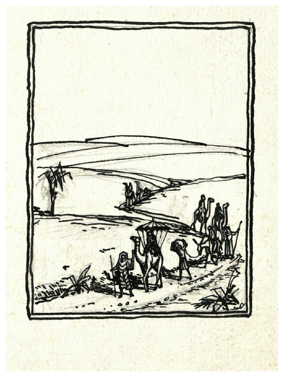 Carovana nel deserto (disegno) di Disertori, Benvenuto Maria (prima metà sec. XX)