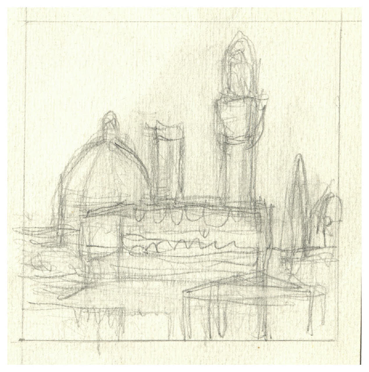 Scorcio di Firenze con Palazzo Vecchio e S. Maria del Fiore (disegno) di Disertori, Benvenuto Maria (sec. XX)