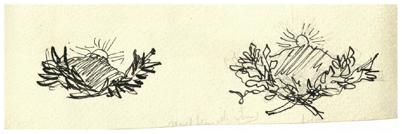 Doppio studio di rami incrociati e montagna con il sole (disegno) di Disertori, Benvenuto Maria (prima metà sec. XX)