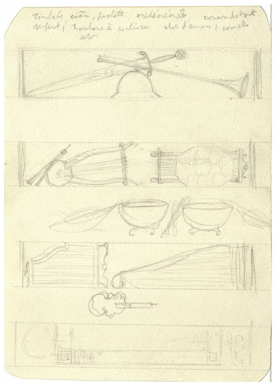 Strumenti musicali (disegno) di Disertori, Benvenuto Maria (prima metà sec. XX)