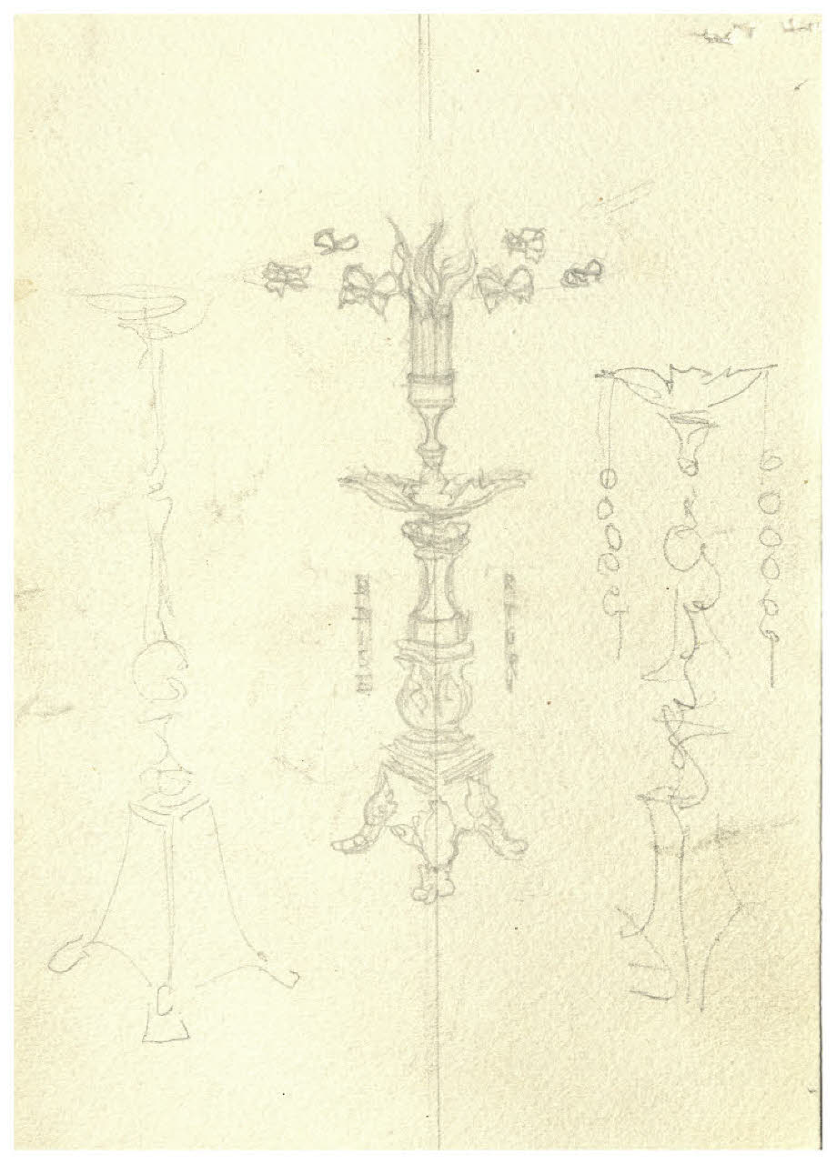 Candelabro e farfalle (disegno preparatorio per la copertina di George Bernard Shaw, Casa cuorinfranto, Milano, Mondadori, 1928) (disegno) di Disertori, Benvenuto Maria (sec. XX)