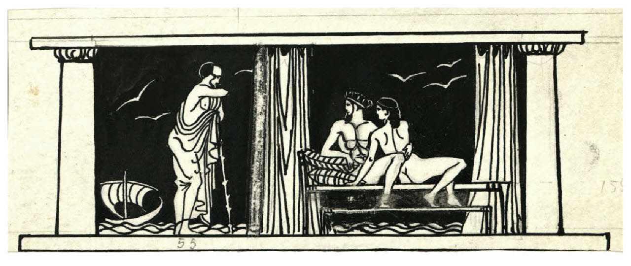 Disegno preparatorio per un fregio di Raffaele Calzini, La tela di Penelope, Roma-Milano, Mondadori, 1922 (variante non pubblicata?) (disegno) di Disertori, Benvenuto Maria (sec. XX)