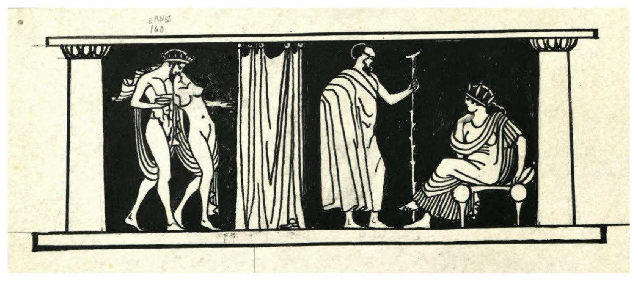 Scena antica (disegno preparatorio per il fregio all'inizio dell'Atto secondo di Raffaele Calzini, La tela di Penelope, Roma-Milano, Mondadori, 1922) (disegno) di Disertori, Benvenuto Maria (sec. XX)