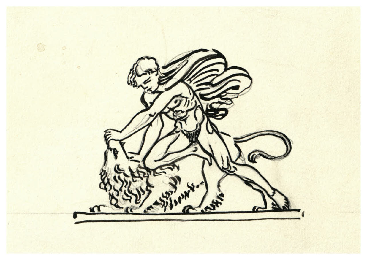 Ercole uccide il leone nemeo (disegno) di Disertori, Benvenuto Maria (prima metà sec. XX)