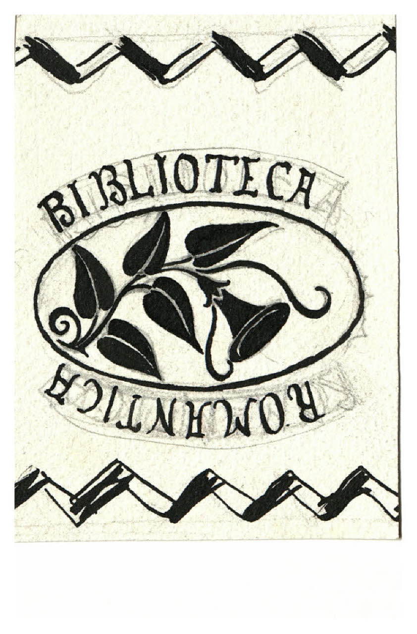Cornice decorativa e fiore - Biblioteca romantica. Studio per ex libris (disegno) di Disertori, Benvenuto Maria (prima metà sec. XX)
