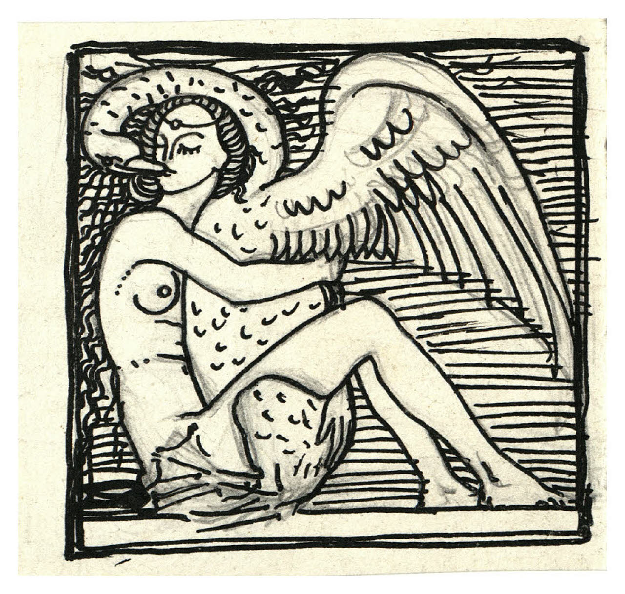 Leda e il cigno (disegno) di Disertori, Benvenuto Maria (prima metà sec. XX)
