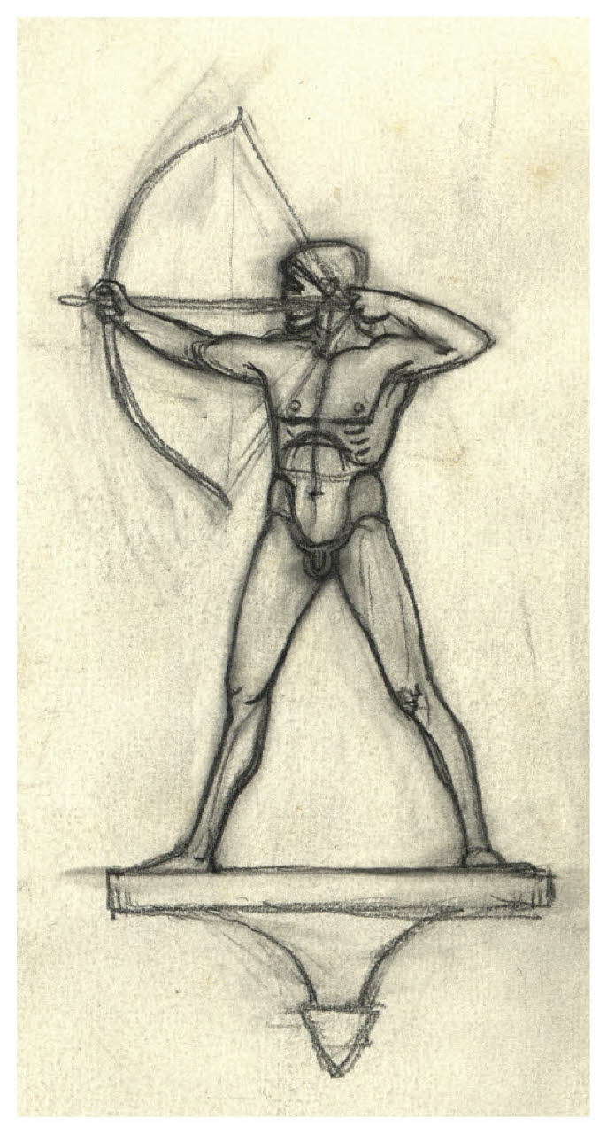 Arciere. Studio per illustrazione (disegno) di Disertori, Benvenuto Maria (prima metà sec. XX)