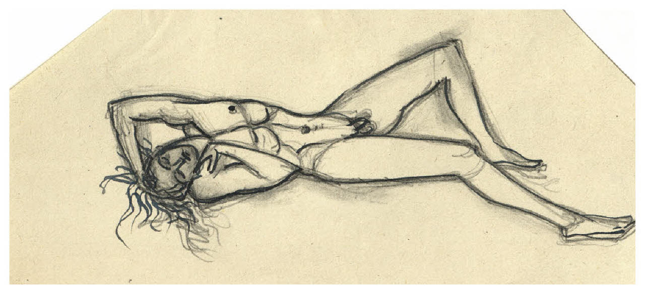 Nudo maschile (disegno preparatorio per la figura di Marte nell'acquaforte, mai realizzata, Il Pianeta Marte) (disegno) di Disertori, Benvenuto Maria (sec. XX)