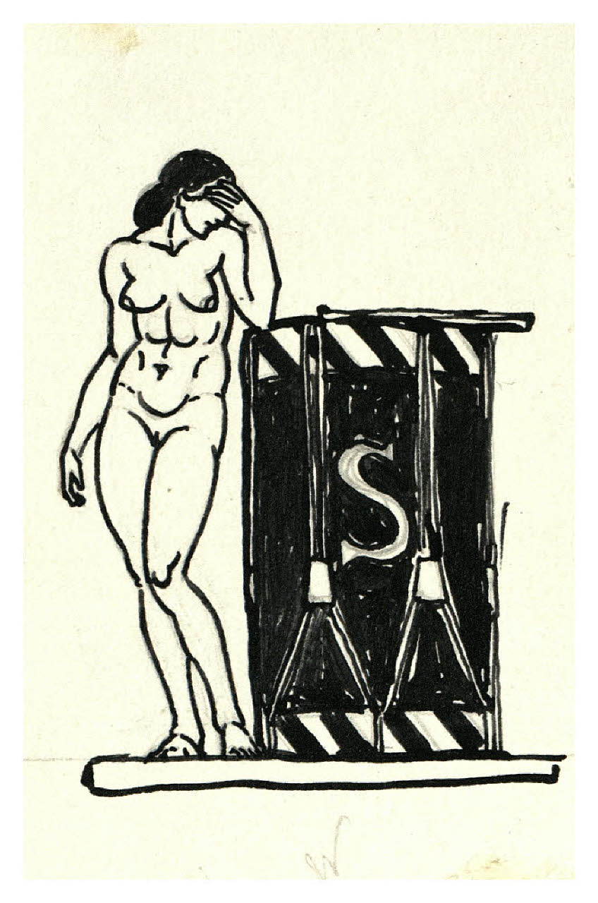 Nudo femminile e lettera S. Disegno preparatorio per la copertina di George Bernard Shaw, Il maggiore Barbara, Milano, Mondadori, 1926 (disegno) di Disertori, Benvenuto Maria (sec. XX)