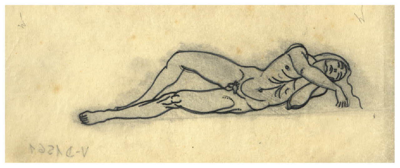 Nudo maschile. Disegno preparatorio per la figura di Marte nell'acquaforte, mai realizzata, Il Pianeta Marte (disegno) di Disertori, Benvenuto Maria (sec. XX)